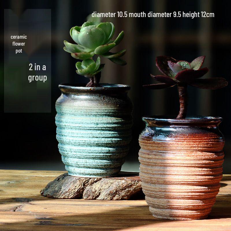 Succulent Ceramic Stump Pot: Retro Terracotta, Breathable & Water-Absorbing, Creative Small Flower Planter