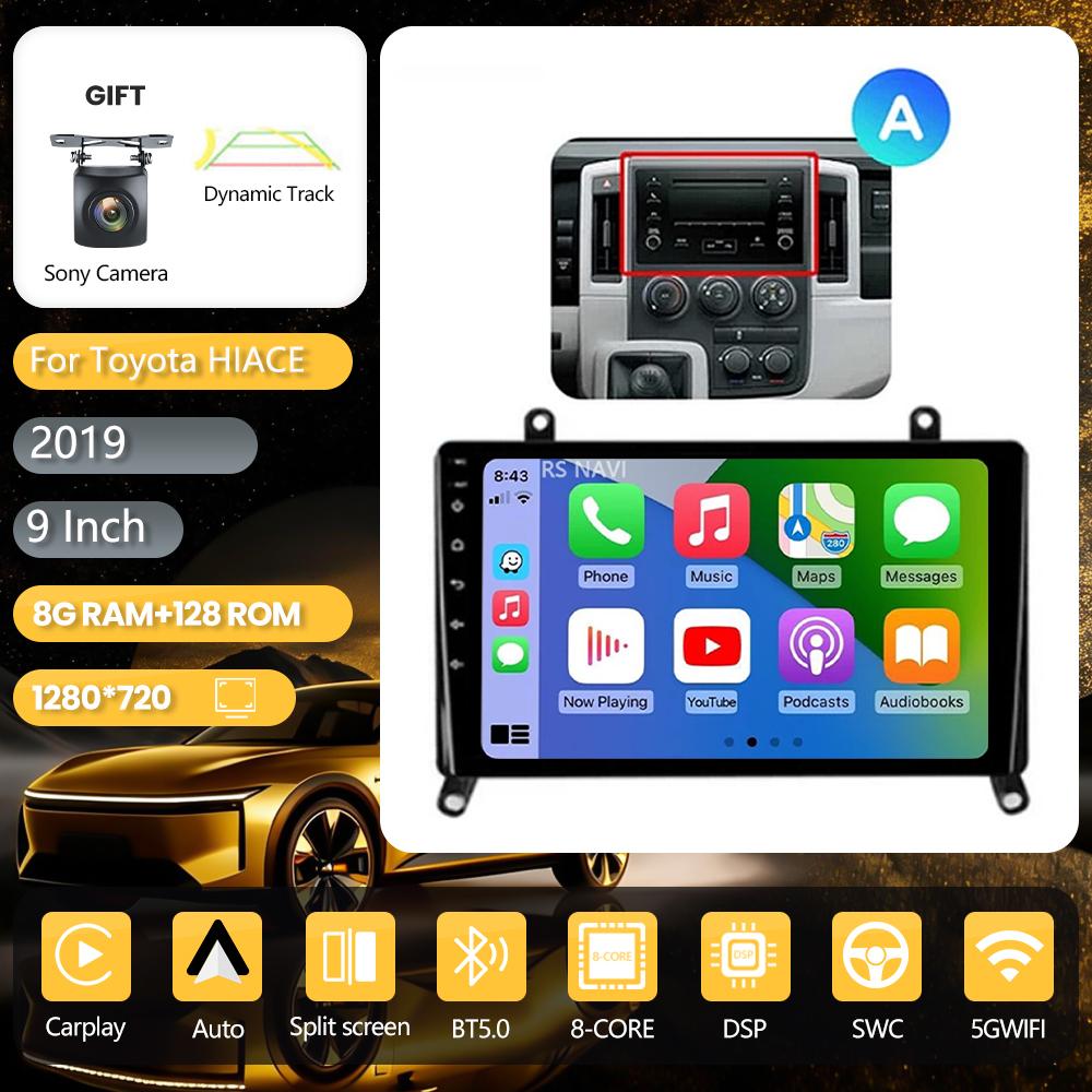 Android 16 pour Toyota Hiace 2010 - 2018 Carplay Auto Autoradio Lecteur multimédia GPS Stéréo commande au volant