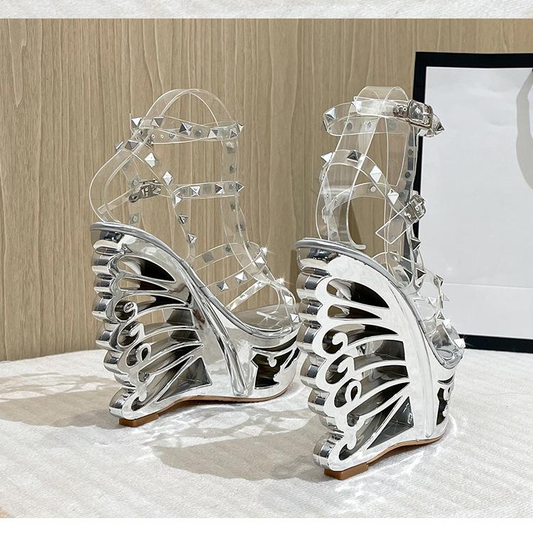 Women Sandals Special-shaped Rhinestone High-heeled Shoes Ultra-high-heeled Waterproof Platform Hate Sky High Sandals 1076 Series 15CM LFD
