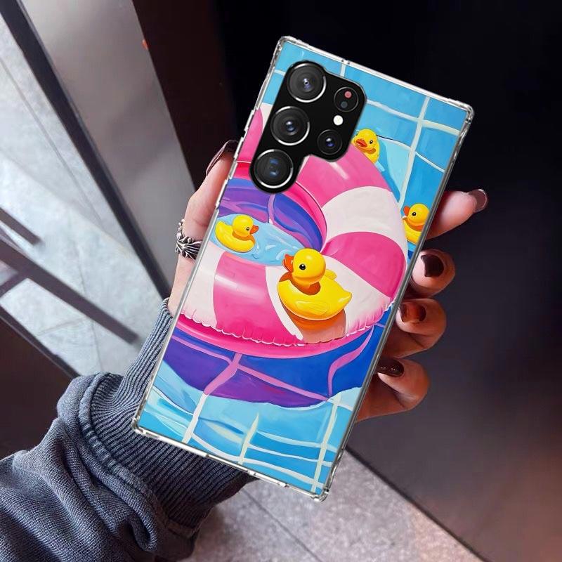 Rubber Ducks Swimming Pool Phone Case For Samsung Galaxy S26 S25 Edge S24 S23 Ultra S22 Plus S21 S20 FE Soft TPU Back Cover Fund