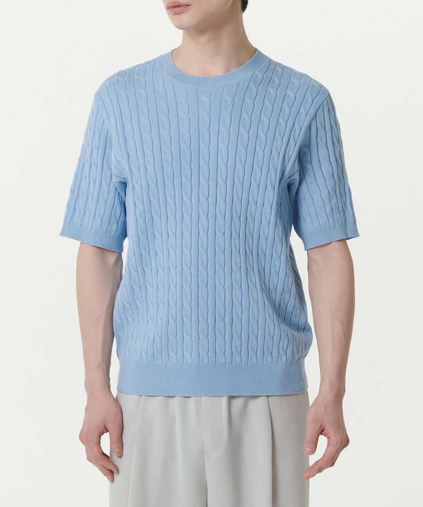 MUSINSA STANDARD Cable Crew Neck Short Sleeve Knit [Sky Blue]