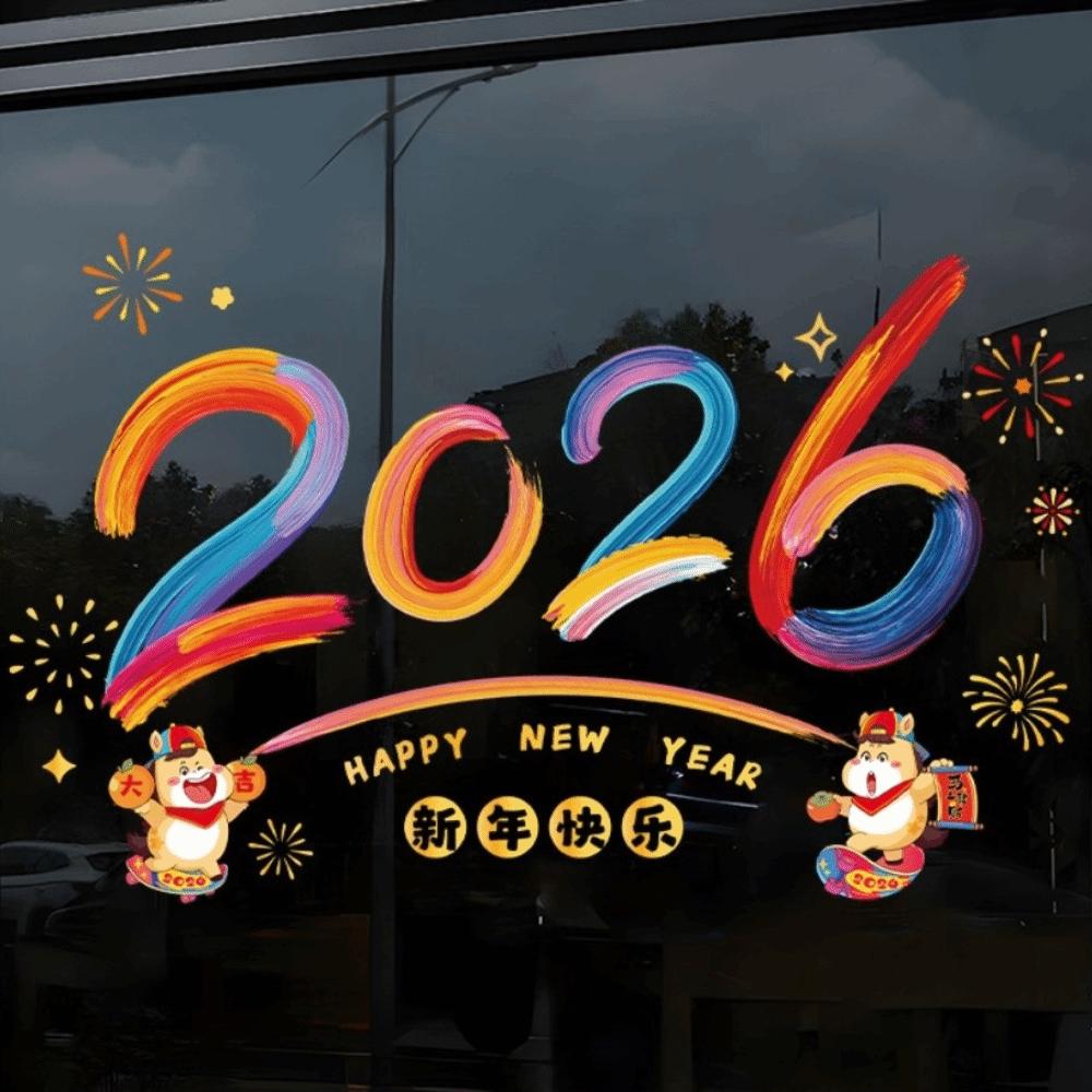 Year of Horse Gifts 2026 New Year Window Stickers Colorful Waterproof Glass Electrostatic Film Transparent Portable