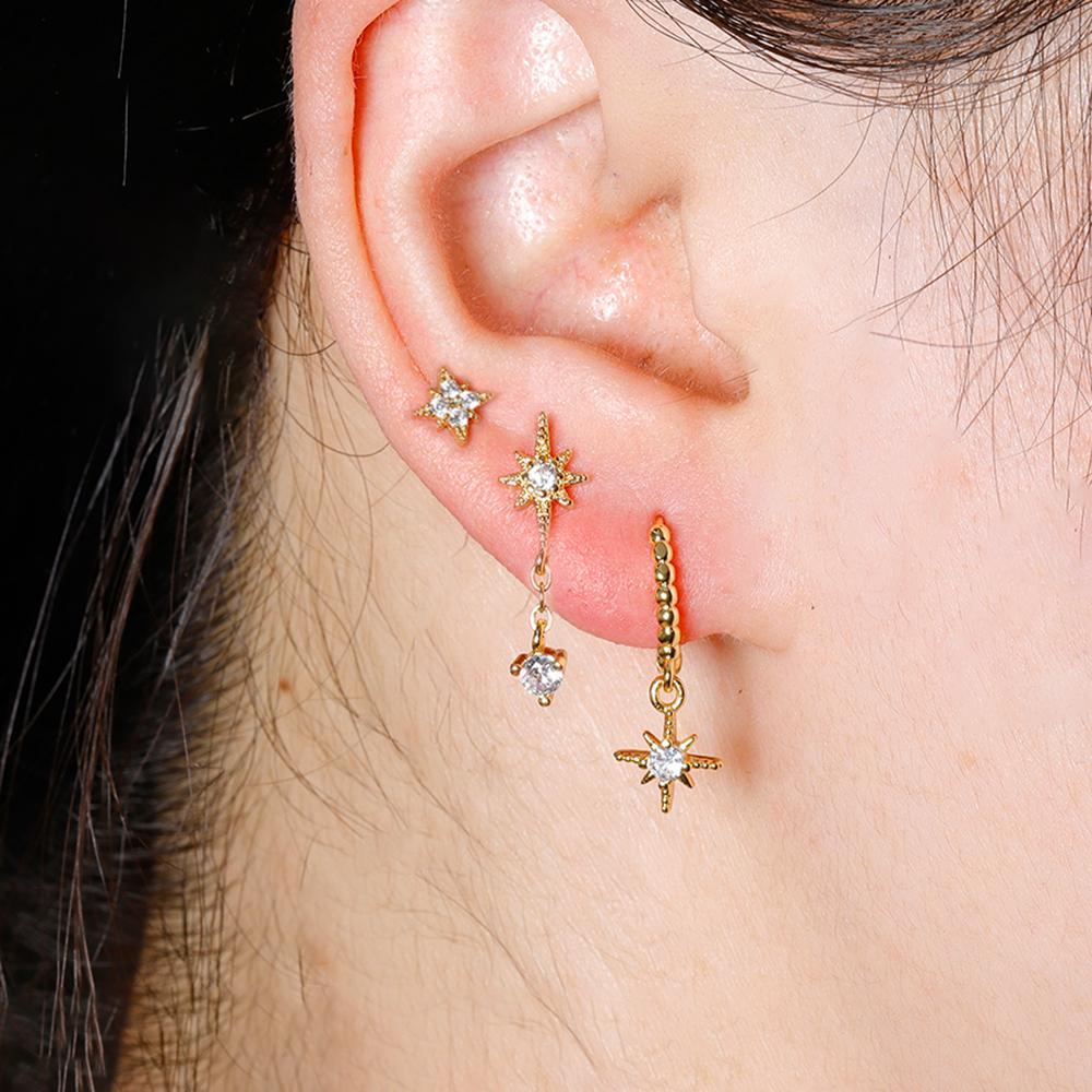3PCS Stainless Steel Chain Star Earring Set For Women Design Senior Sense of Fashion Personality Earring Trendy Jewelry