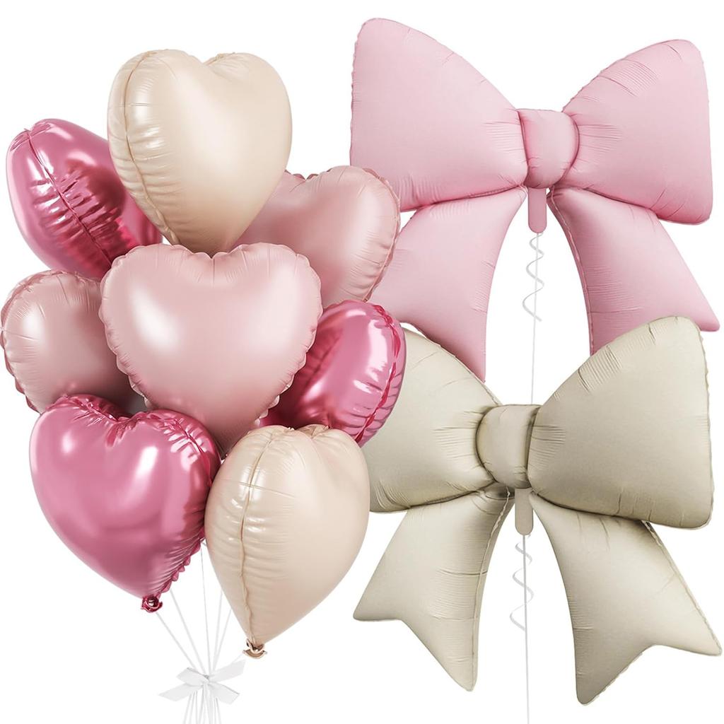 10pcs/Lot Pink Bow Balloon with 18inch heart Pink Balloon set Bow Balloon Wedding Bride Shower Gift Balloon Decoration 5