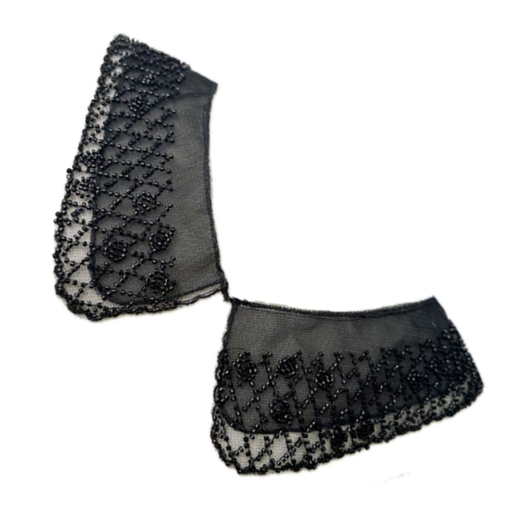 Fashion Organza Faux Collar with Beaded Embroidery Sophisticated Apparels Accent for Ladies Blouse Lapel False Collar