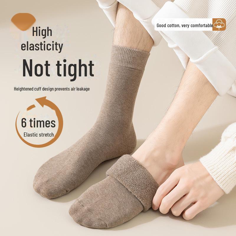 Мужские толстые плюшевые носки средней длины для зимы, весны и осени с махровой подошвой и однотонными цветами