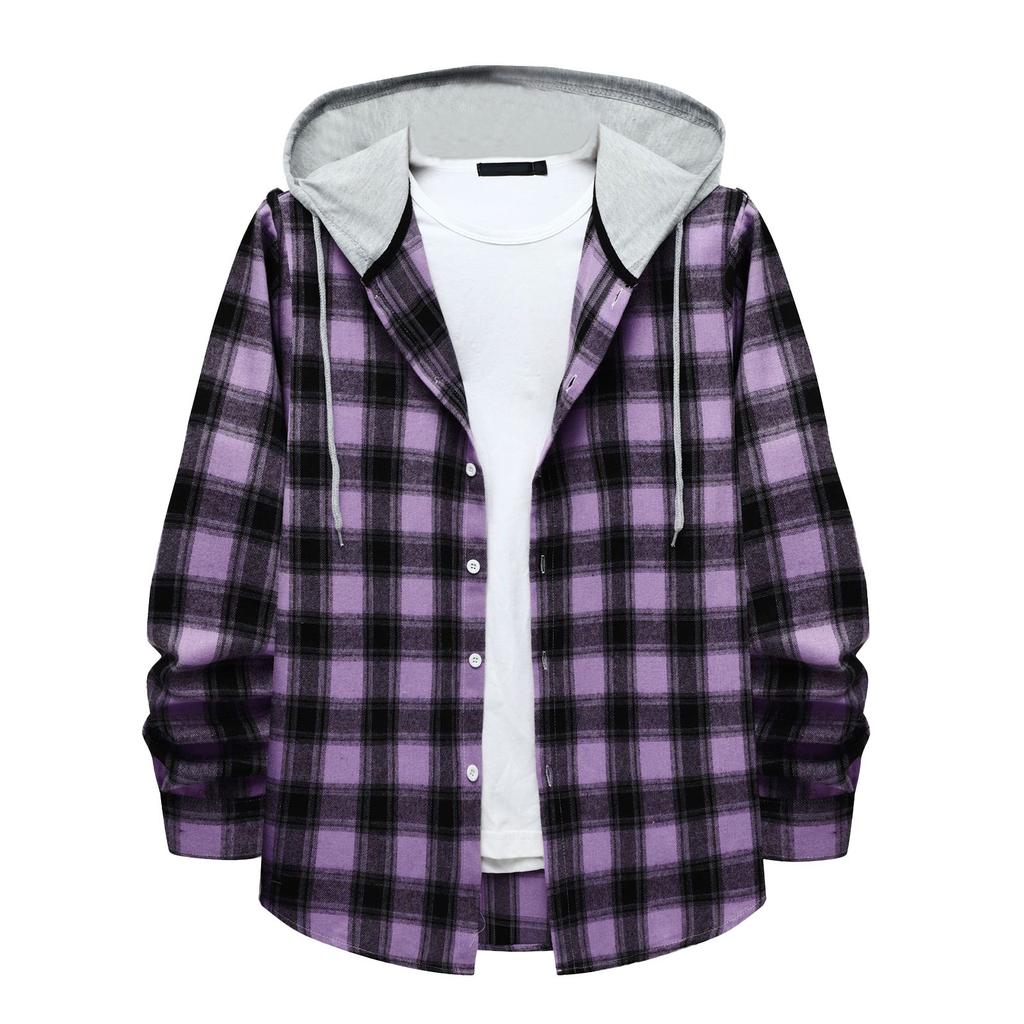Men's Plaid Shirt Hooded Button Sweatshirt Men's Casual Fashion Sweatshirt