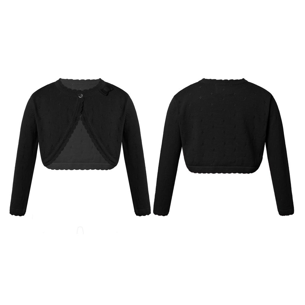Kids Girls Long Sleeve Knit Bowknot Decor Cardigan Shrug Sweaters Party Dress Coat