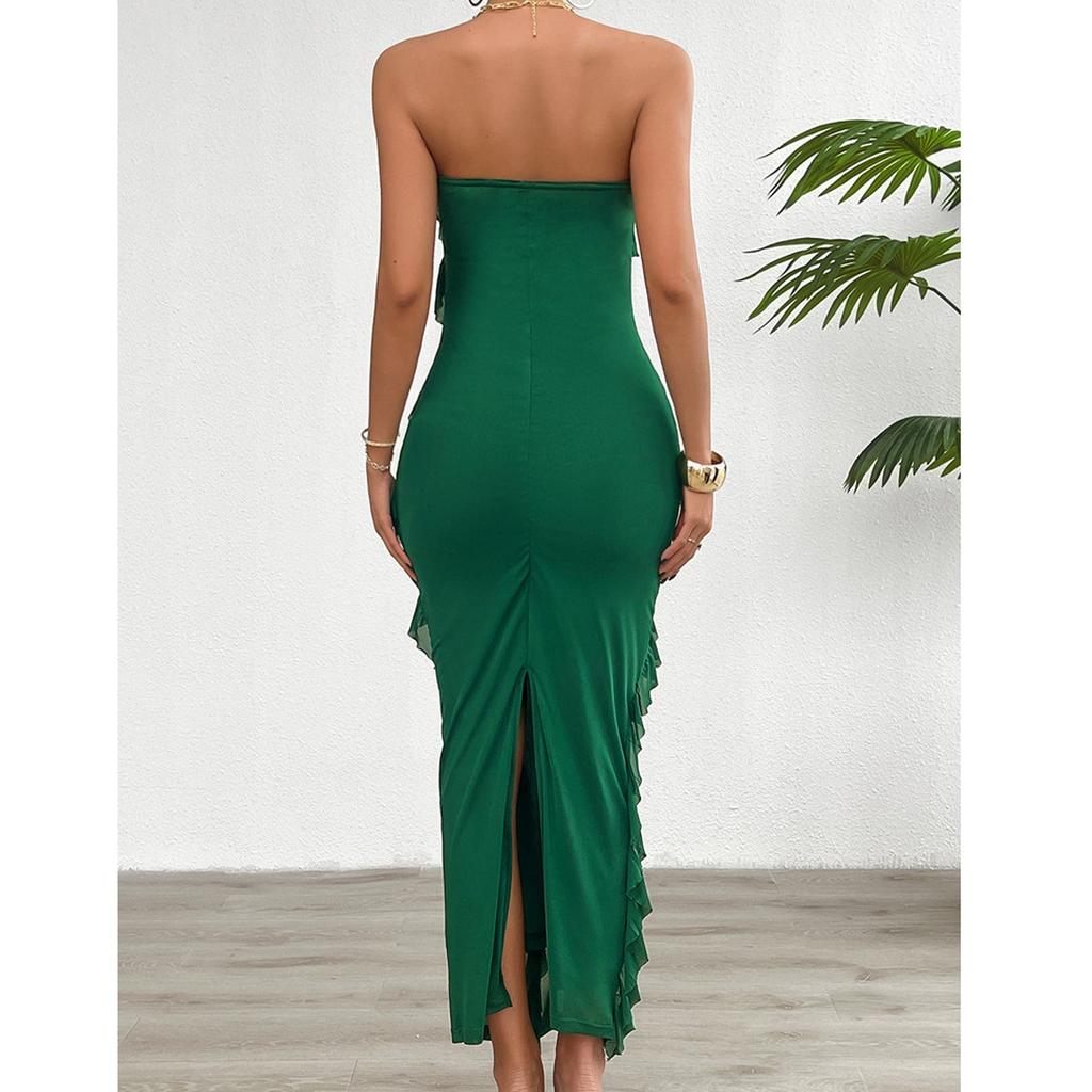 Women's Loose Solid Color Bag Buttocks Solid Color Slim Fit Strapless Dress Fit Strapless Dress