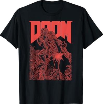 DOOM Красная Набросочная Обложка Ретро Видеоигра Футболка