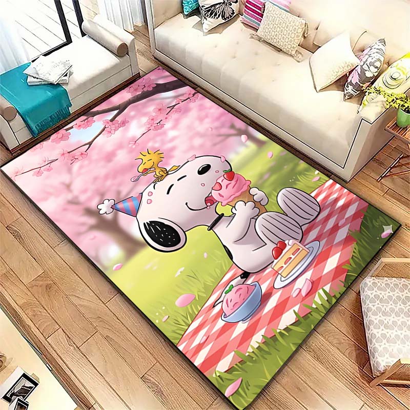 Snoopy cartoon print rug mat, non-slip and stain-resistant, perfect for home decor and a gift for friends and family.