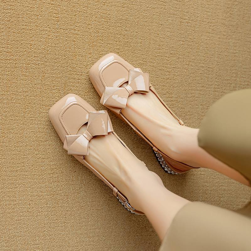 Krazing Pot Овчина Коровья кожа Летний Размер 40 Средний каблук Украшение бантиком Квадратный носок Слингбэк Свадебные туфли-лодочки