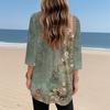 Womens Tops V-neck 3/4 Sleeve Blouses Casual Mid-length Shirts Fashion Print Tunic Tops With Pockets