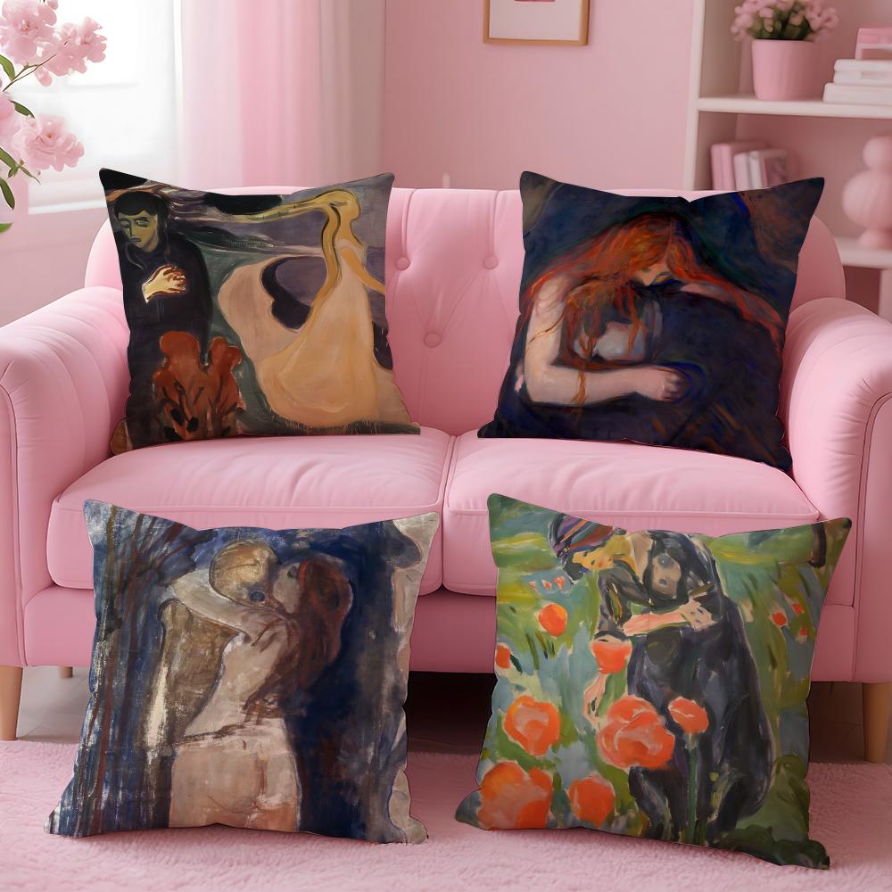 Art EEdvard Munch Anxiety Art Cushion Cover Breathable Linen Pillowcase Summer Odorless EcoFriendly Invisible Zipper Washable