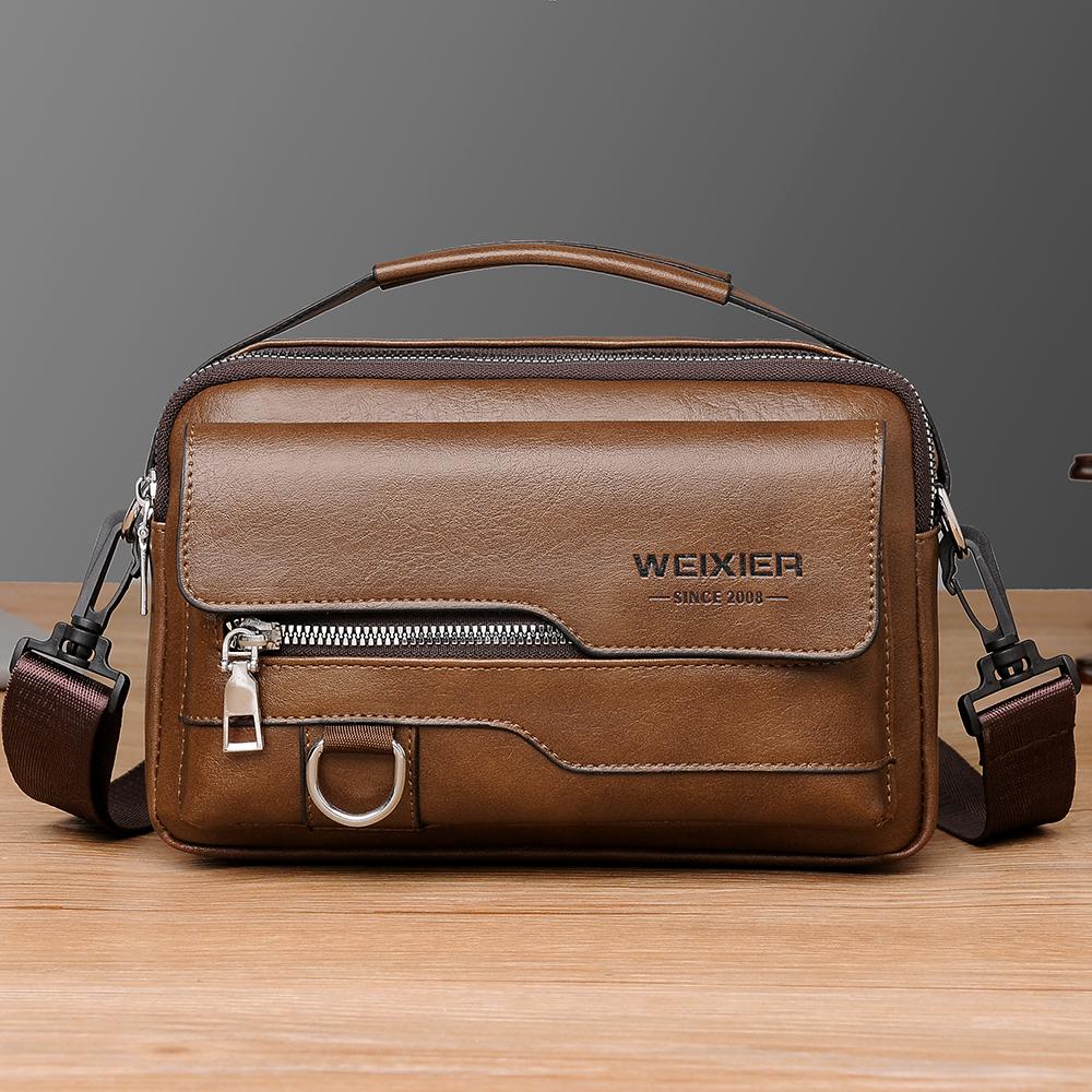 WEIXIER Мужская кожаная водонепроницаемая сумка-мессенджер, вместительный портфель через плечо с регулируемым ремнем для работы в офисе
