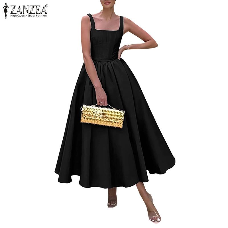 ZANZEA Женское летнее длинное платье А-силуэта с квадратным вырезом без рукавов