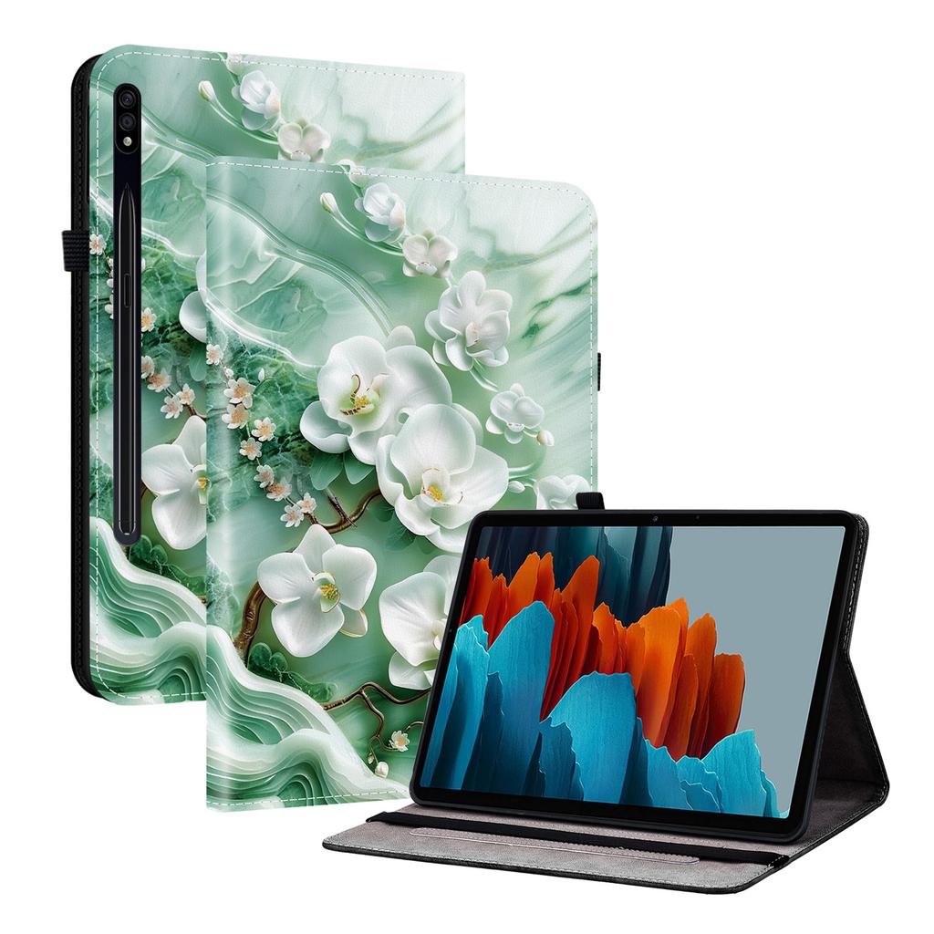 Чехол из искусственной кожи для планшета Samsung Galaxy Tab S7+ (12,4 дюйма)-11 стилей! Прочный, с 2 слотами для подставки, держателем для карандашей и слотами для карт, гибкая задняя крышка из ТПУ