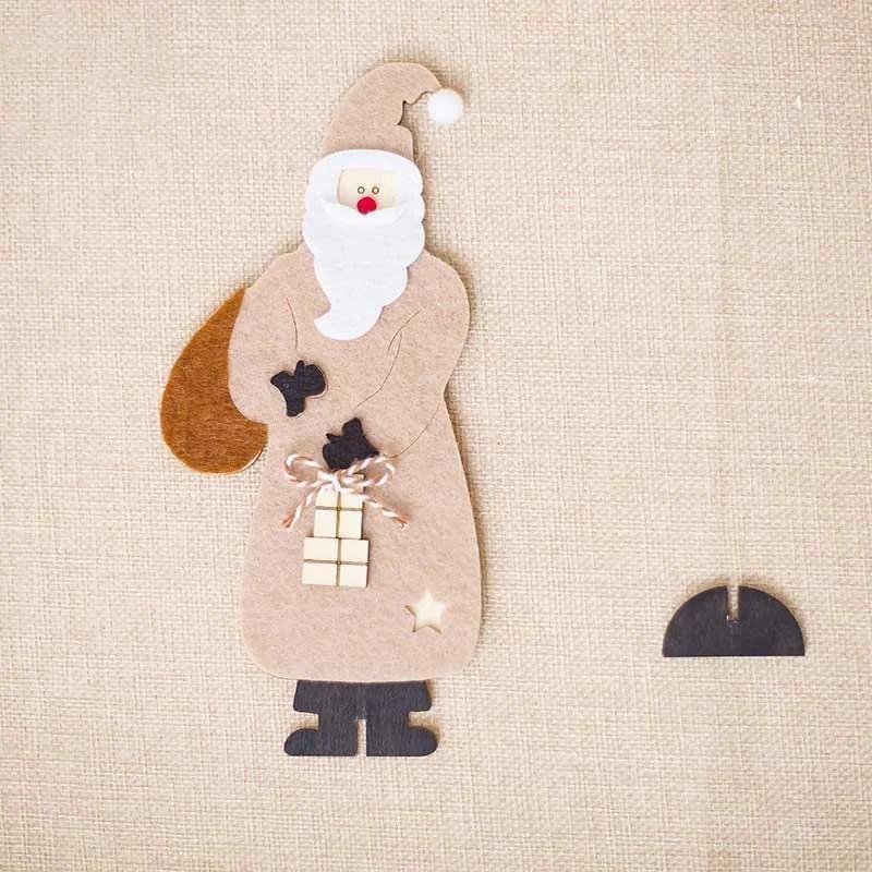 New Year Party Xmas Holiday Gifts DIY Christmas Decorations Wooden Felt Craft Santa Claus Doll Puppet Ornaments