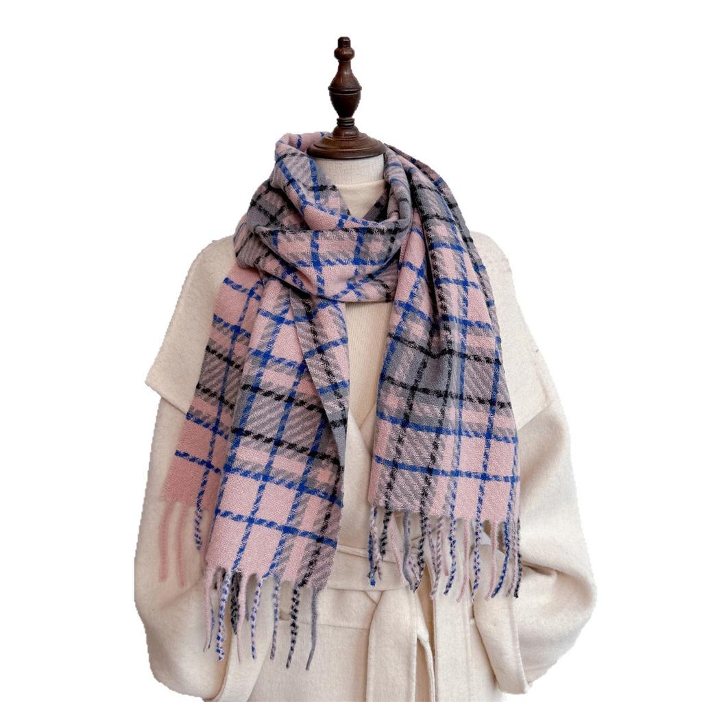 Autumn And Winter Plaid Scarf Women'S Imitation Cashmere Atmosphere Senior Versatile Warm Thickened Fringed Shawl Scarf