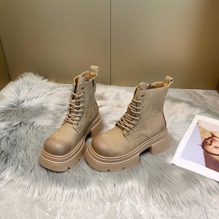 Vintage Rub Color Thick Bottom Boots Female 24 Autumn Hundreds of Short Biker Boots Yellow Boots