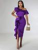 Off Shoulder Party Dresses Purple Ruffles High Waist Elagant Ladies Evening Birthday Cocktail Occasion Outfits Plus Size