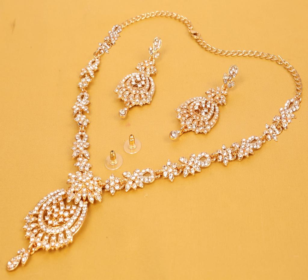 Touchstone индийский Болливуд великолепный замысловатый мастерский сверкающий горный хрусталь кристалл свадебный дизайнерский комплект ювелирных изделий ожерелье золотой или серебряный тон