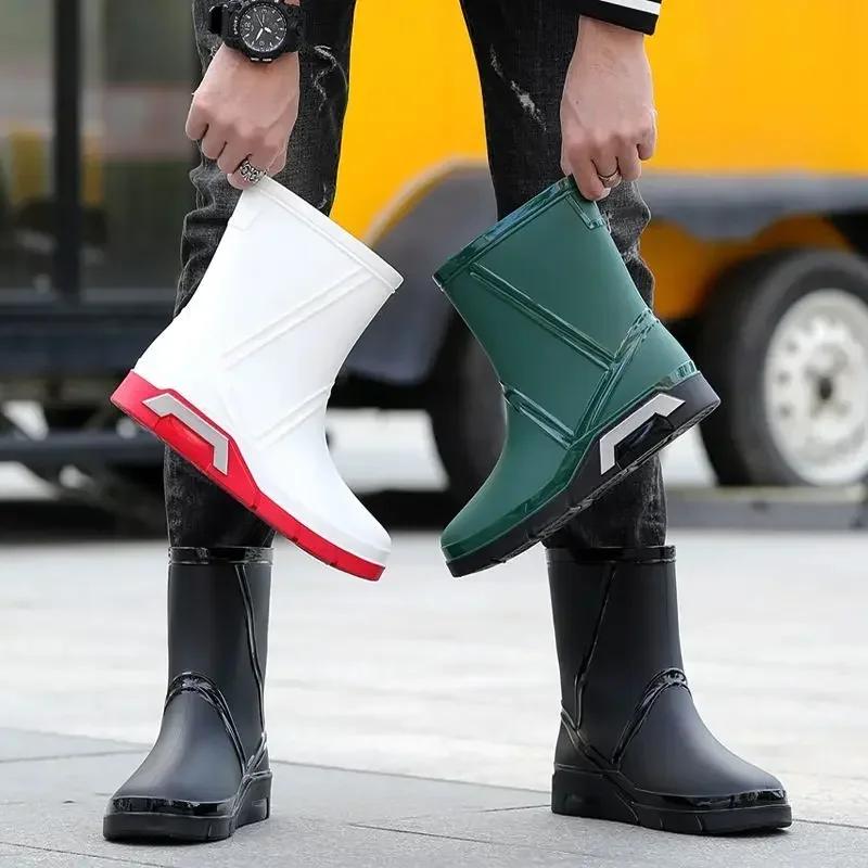 Rain Boots for Men Loafers Waterproof and Non-slip Gum Man Shoes High Quality Cheap New Gumboots Water Without Lacing Rainy Day