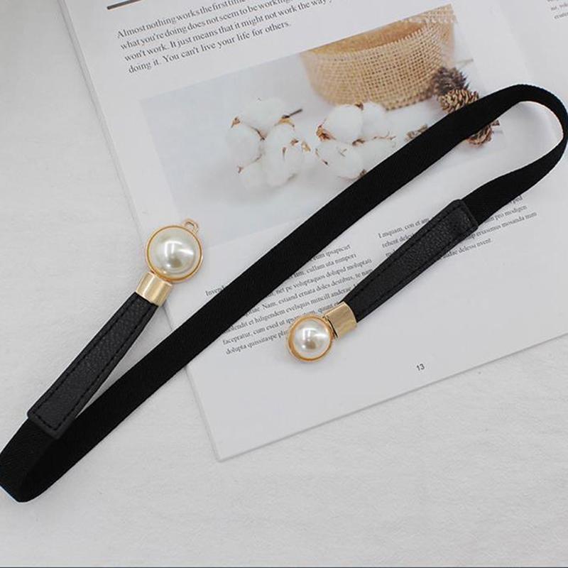 Pearl Buckle Belt Pu Leather Dress Skirt Waist Elastic Women Belts Accessories