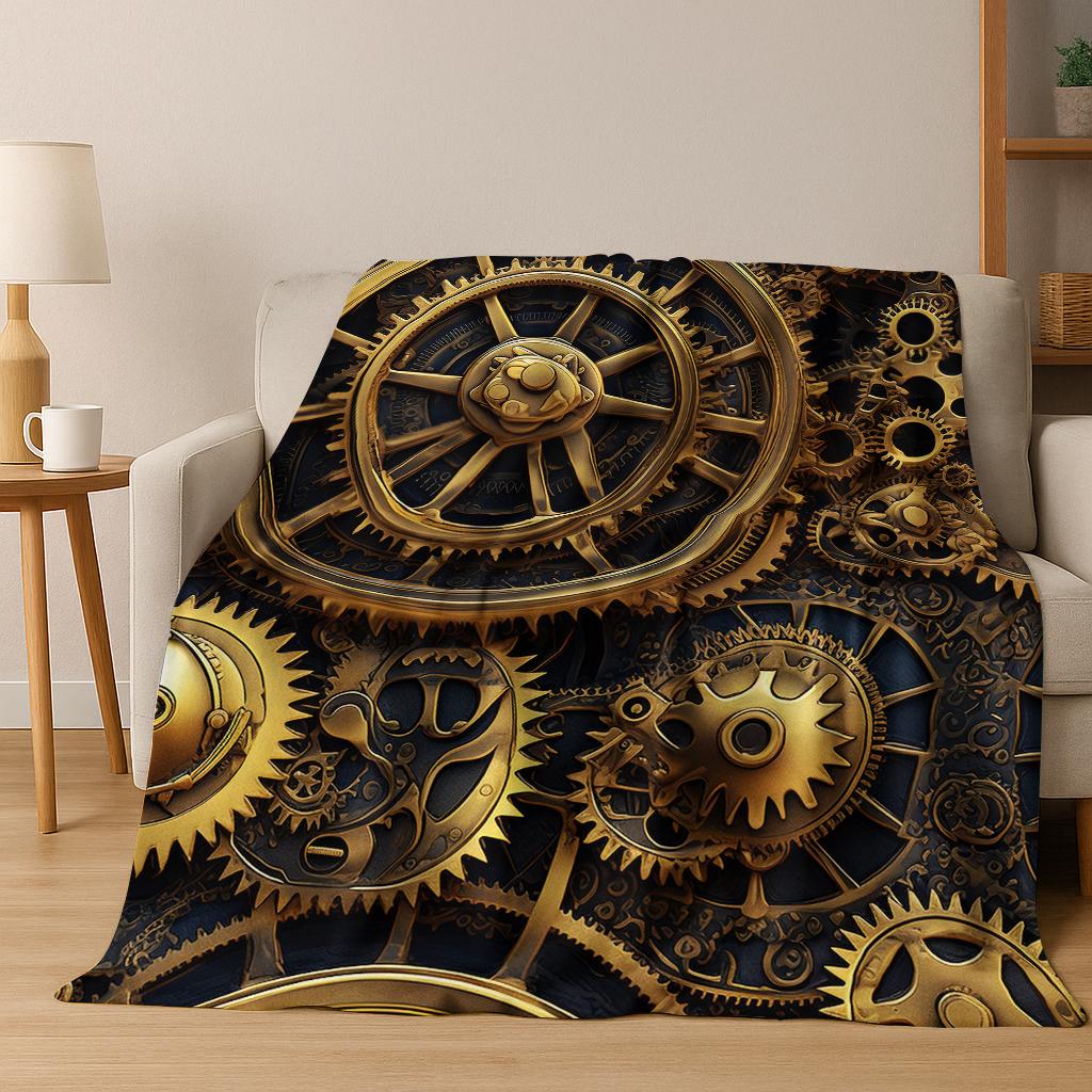Mechanical Gear Punk Flannel Blanket Soft Warm Throw Blanket for Hom Bed Bedroom Living Room Office Travel Camping Picnic Gift