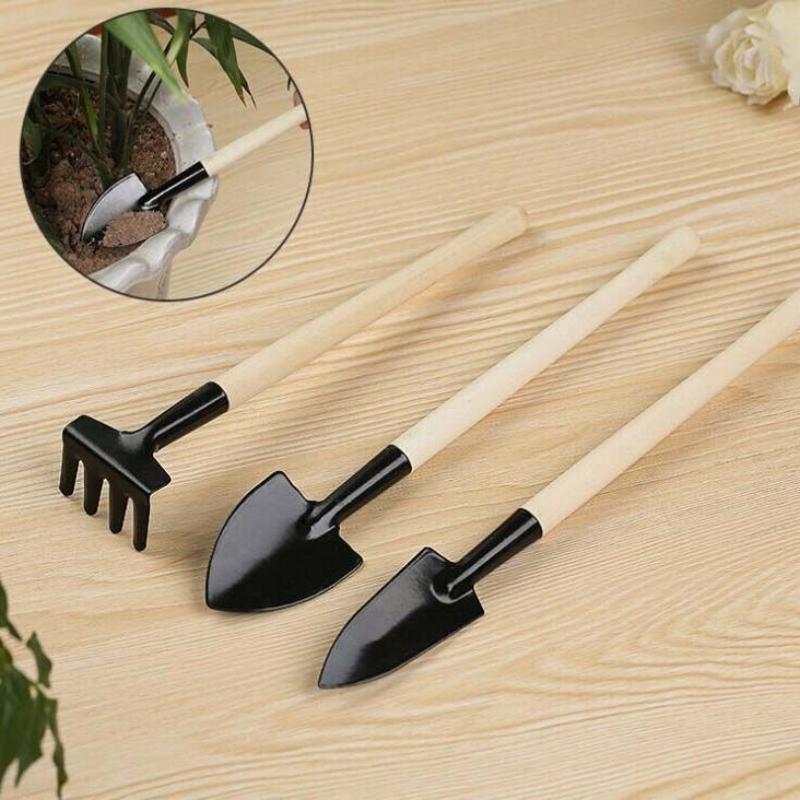 3-Piece Mini Gardening Tool Set Iron Steel Hand Trowel Transplant Spade Rake Suitable for Succulent Bonsai Indoor Plants Miniature Landscape Creation