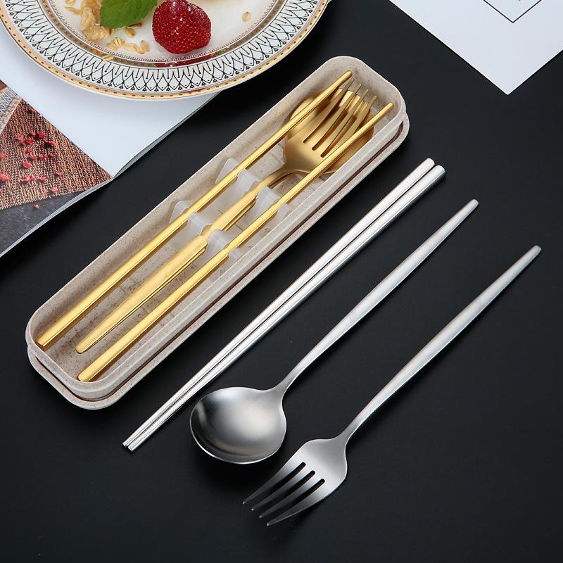 Портативная посуда для пикника, набор столовых приборов из нержавеющей стали, столовая посуда, кофейная ложка, палочки для еды с коробкой, кухонные принадлежности для детей