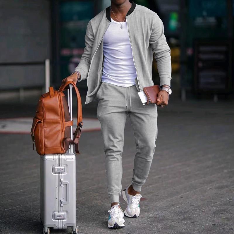 Mens Casual Sportswear Set Lightweight Cotton Blend Tracksuit Two Piece Outfit