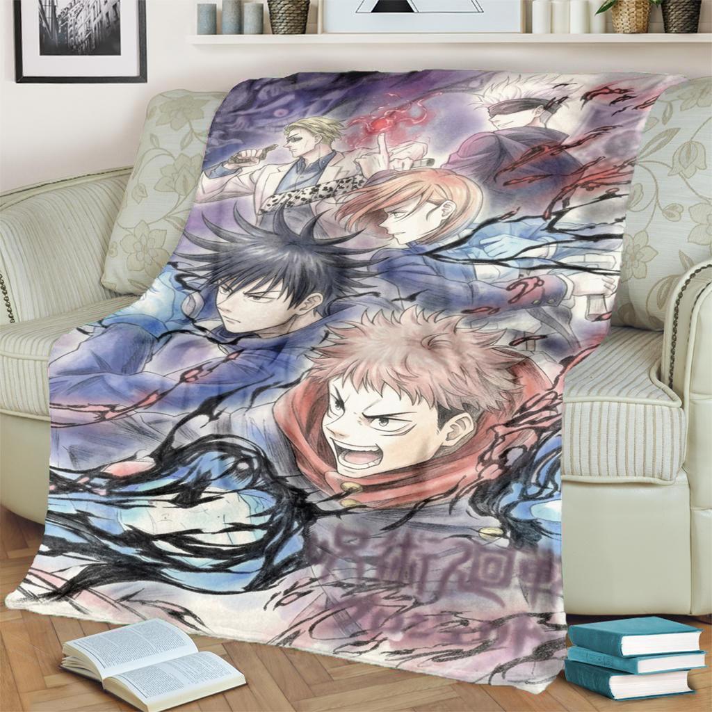 Jujutsu Kaisen Warm Comfortable Print Blanket Flannel for Bedrooms, Sofas, Beds, Chairs, Picnics, Travel