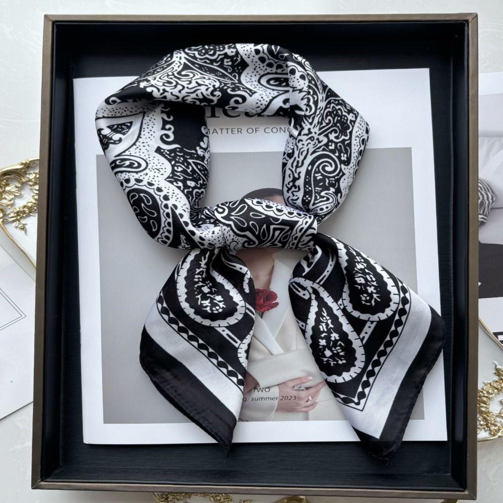Luxury Print Imitation Silk Square Scarf Thin Hair Scarf Headband New Neck Tie Shawl Wraps Women