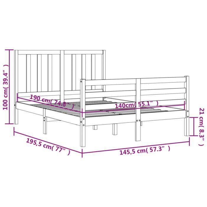 VidaXL Bed Frame with Headboard White 140x190 Cm Solid Wood 3193837