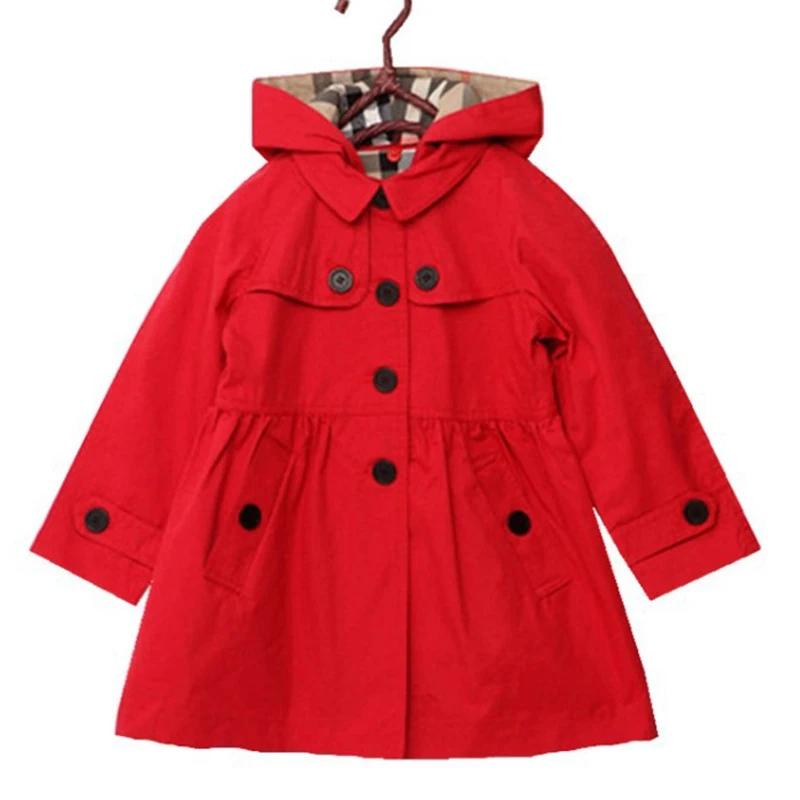 Ветровка для девочек, хлопковые куртки, верхняя одежда, осенняя детская одежда, детская мода цвета хаки с капюшоном, пальто-тренчкот для девочек