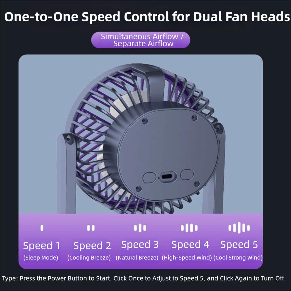 USB Rechargeable Dual-Head Desktop Fan 5 Gear Small Electric Fan  Home Living Room