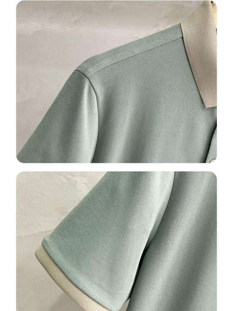 Мужская рубашка поло в британском стиле, легкая роскошь, с лацканом контрастного цвета, короткими рукавами и вышивкой букв - Повседневный летний тренд.