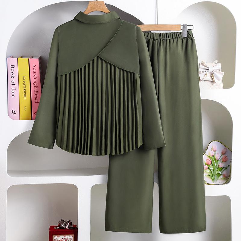 Девочка Осень Новая Мода Плиссированная Сзади Рубашка с Длинным Рукавом + Повседневный Комплект Длинных Брюк Детская Одежда