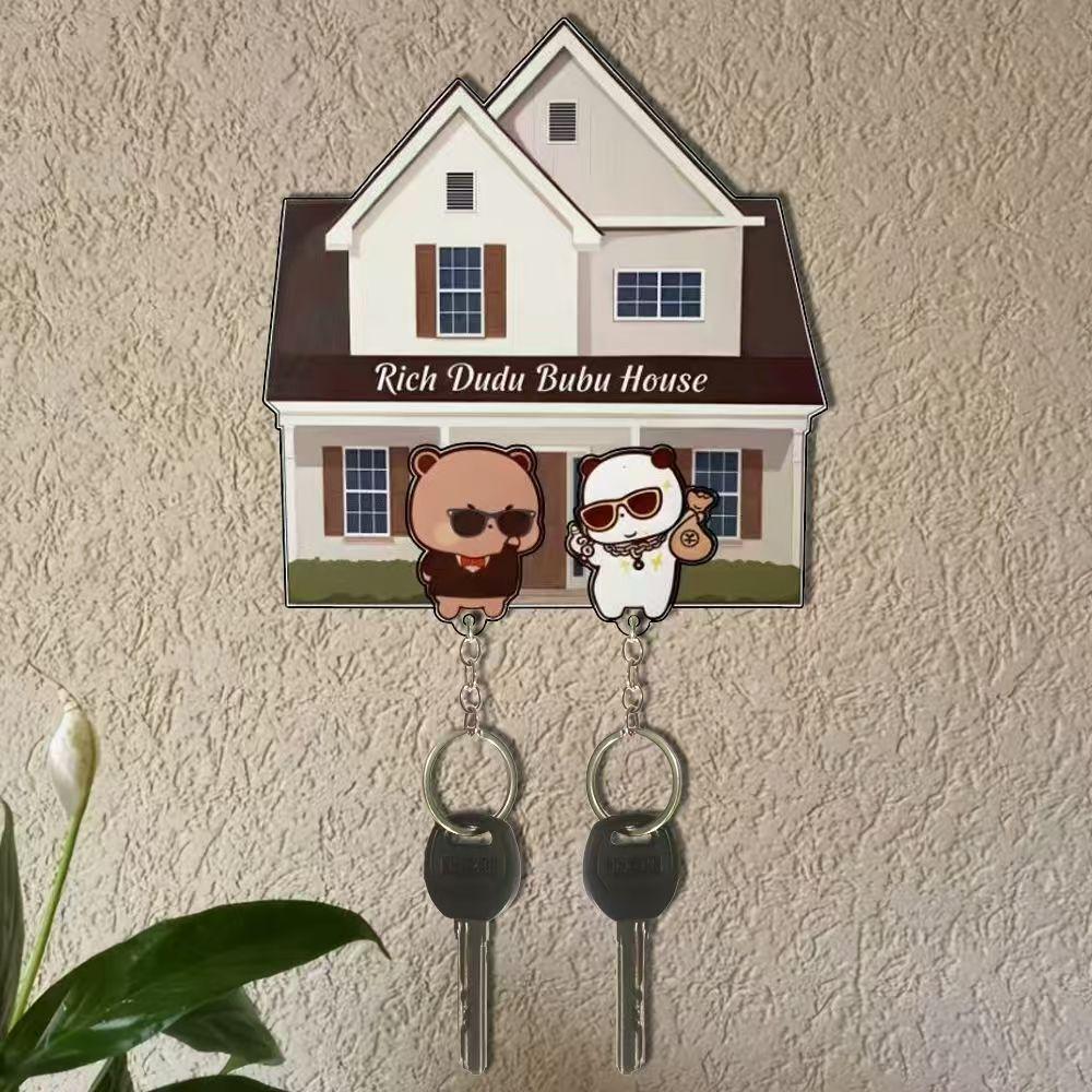 Kawaii Wall Key Holder Panda Bubu And Dudu Acrylic Keychain Hanger Cartoon Backpack Charm Key Ring Pendant Accessory Couple Gift