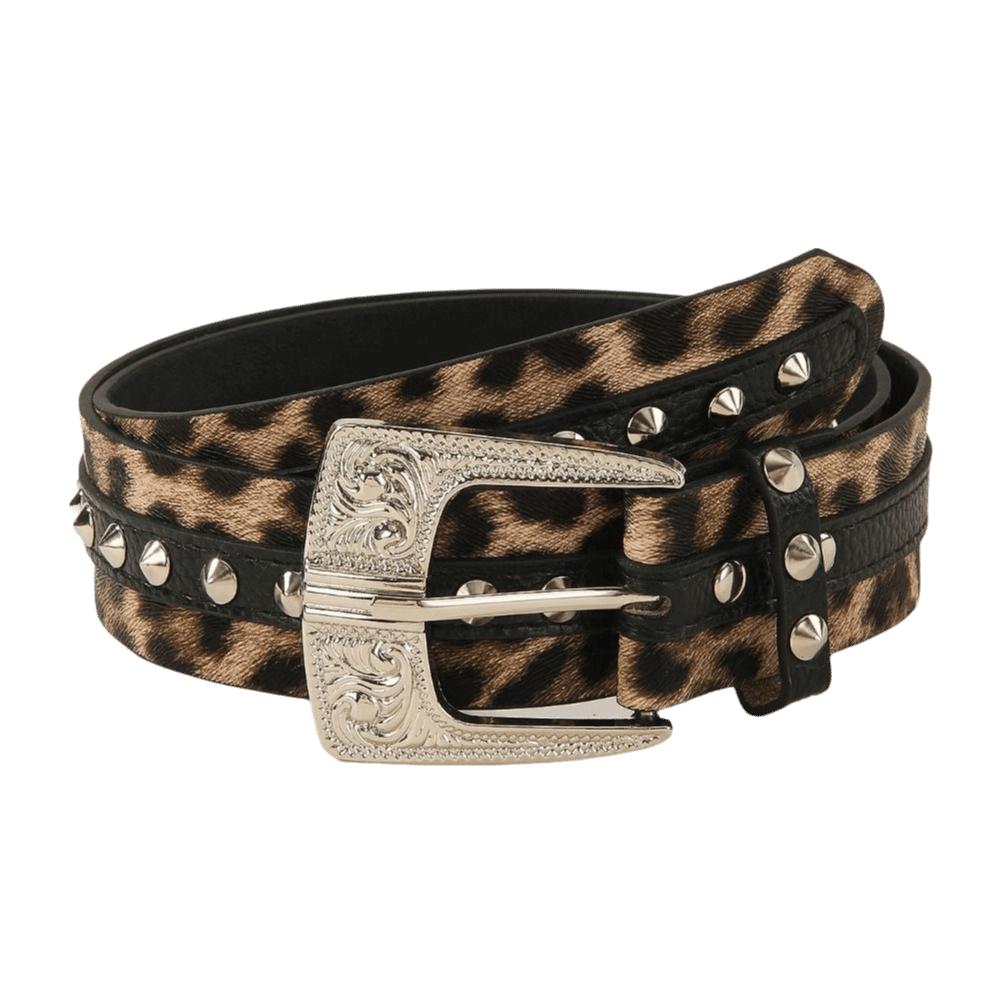 Rivet Decor Leopard Print Belt Pin Buckle Studded Belt Retro PU Leather Belt Street Outfits