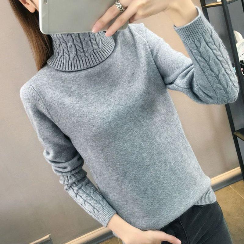 Женский свитер с высоким воротом и длинным рукавом, однотонный, повседневный, эластичный, модный, теплый, трикотаж