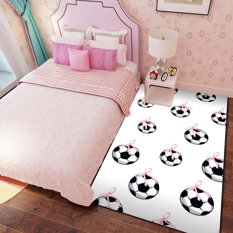 Pink Bow Soccer Rug – Girly Bedroom Floor Mat – "Sweet-Cool" Style Sports-Themed Non-Slip Bedside Mat