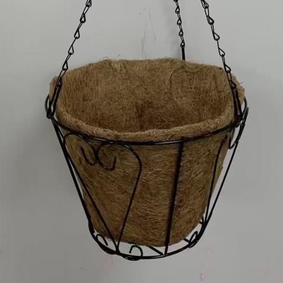Metal Hanging Planter Basket Hanging Basket with Coconut Fiber Liner Wire Frame Flower Pot for Indoor Outdoor Plants Flowers