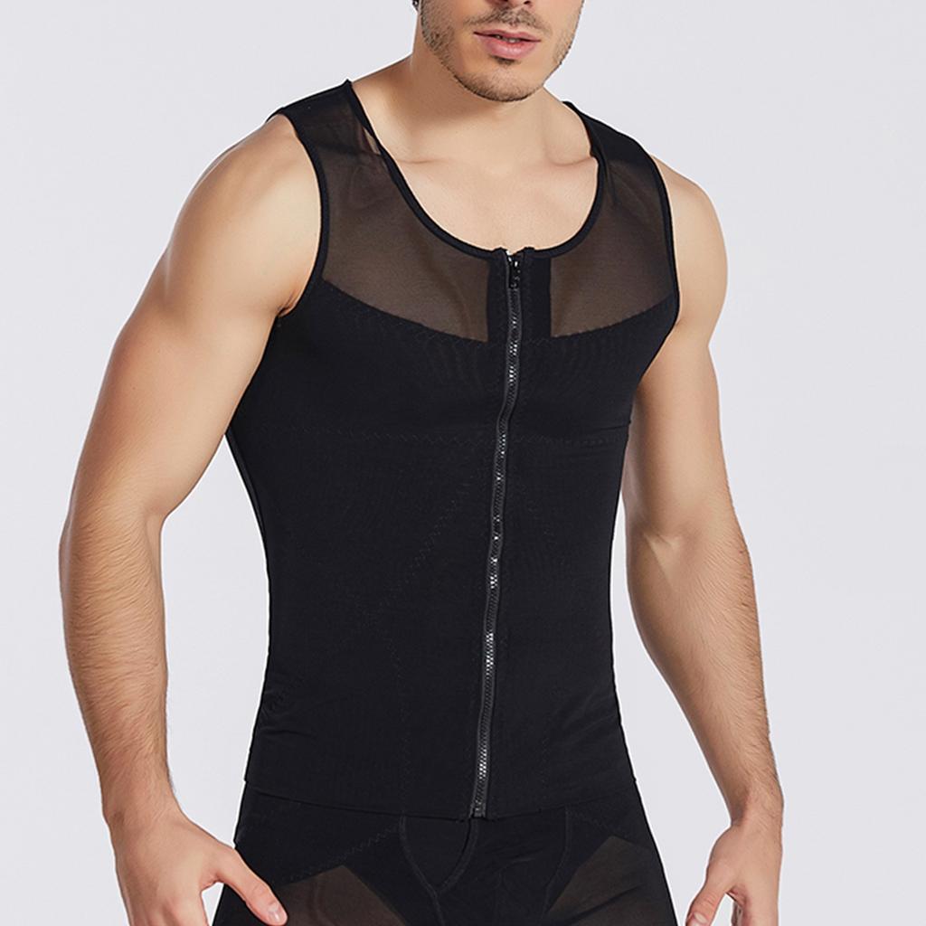Men's Zippered Body Shaping Vest With Thin Buttons For Adjusting Chest And Abdomen