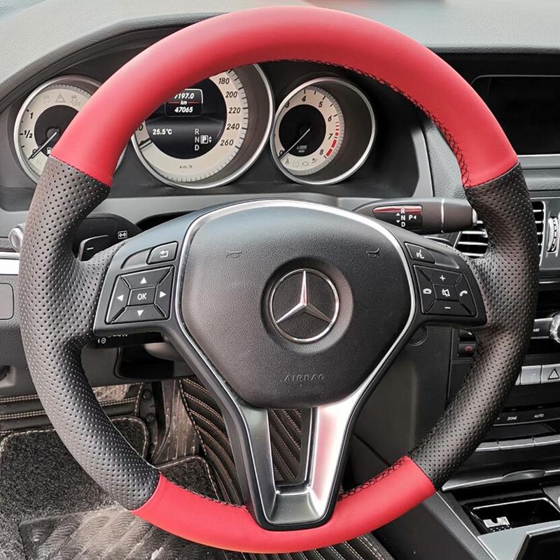 for Mercedes Benz W176 W246 A-Class C-Class W204 C117 C218 X218 W212 C207 Hand-stitched non-slip car Steering Wheel Cover BD1