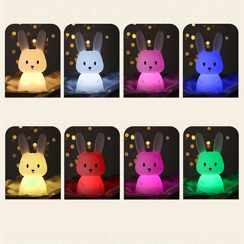 Милый силиконовый ночник с кроликом, китом и кошкой, сенсорный датчик, перезаряжаемая прикроватная лампа для спальни для детей, подарок для ребенка