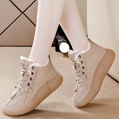 Женские зимние ботинки с подкладкой, теплые, с толстой подошвой, зимние, высокие, по щиколотку, нескользящие, кроссовки на платформе