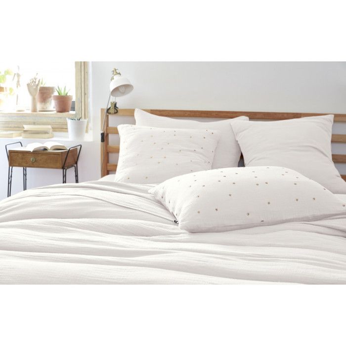 Golden Polka Dot Decorative Pillowcase "Gaïa Chic" 60 X 60 Cm &; 50 X 70 Cm "Cotton Gauze" - Gaïa Chic Chantilly - 60 X 60 Cm