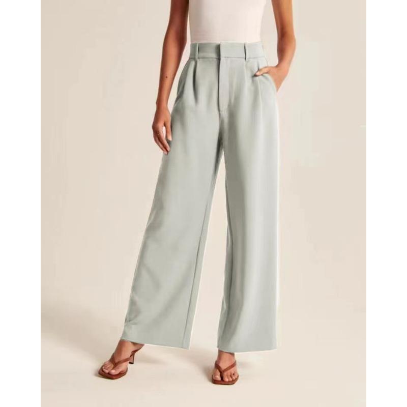 Весенние и летние женские брюки с драпировкой, тонкие однотонные брюки с высокой талией и широкими штанинами, повседневные костюмные брюки